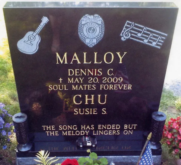 Granite memorial engraved Malloy and Chu